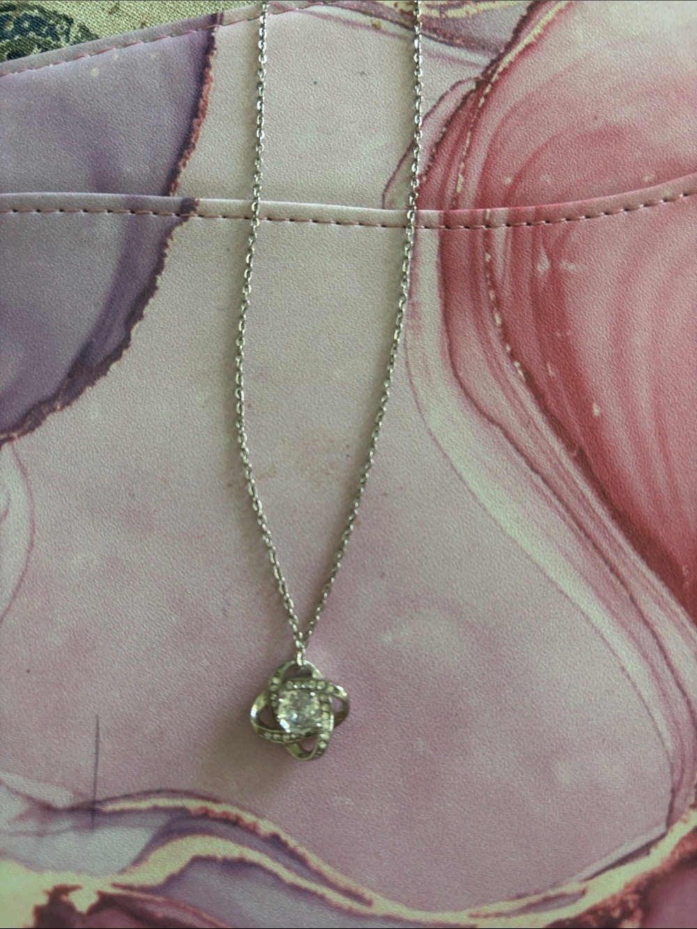 Silver Knot Pendant Necklace with Center Stone